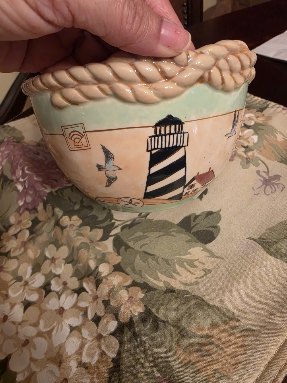 Nautical Lighthouse Ceramic Bowl in Cream and Black - Susan Wingets